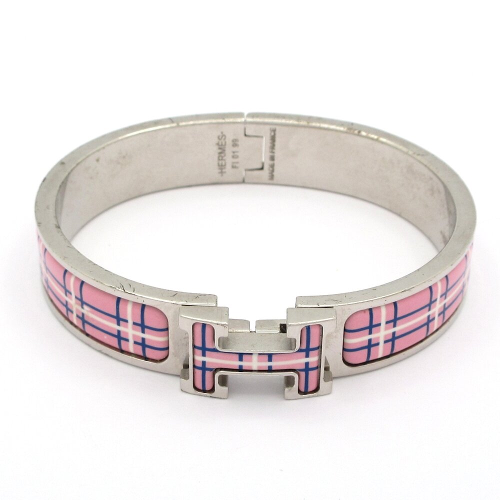 Hermès Clic H Bangle Silver Pink Multi Hardware Patent Leather